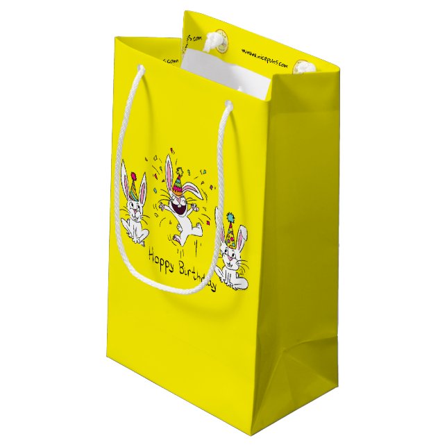 Funny Bunny Happy Birthday Cute Kids Rabbit Small Gift Bag (Back Angled)