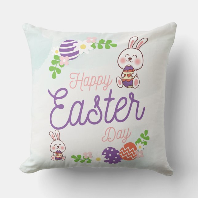 Funny Bunny Happy Easter Day Throw Pillow (Front)