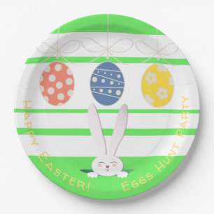 FUNNY BUNNY Happy Easter Eggs Hunt Party Modern Paper Plate