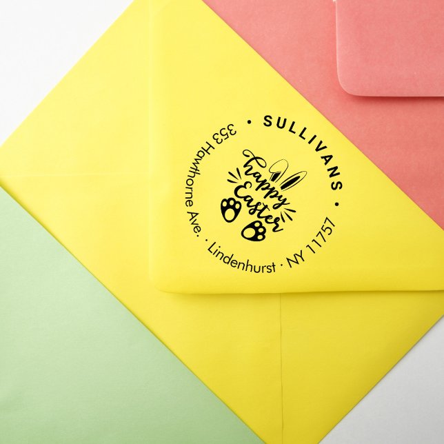 Funny Bunny Happy Easter Return Address Rubber Stamp (Creator Uploaded)