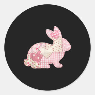 Funny Bunny Heart Floral Patchwork Rabbit Happy Ea Classic Round Sticker