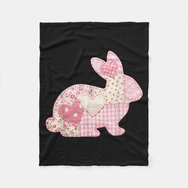 Funny Bunny Heart Floral Patchwork Rabbit Happy Ea Fleece Blanket (Front)