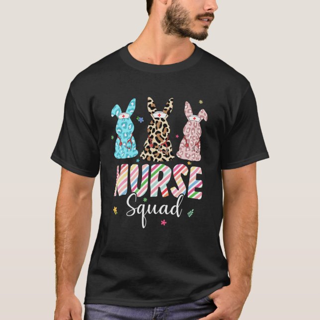 Funny Bunny Nurse Squad Easter Leopard Rabbit Nurs T-Shirt (Front)
