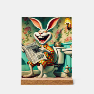 Funny Bunny on Toilet Bathroom Art  Acrylic Sign