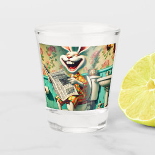 Funny Bunny on Toilet Bathroom Art Shot Glass