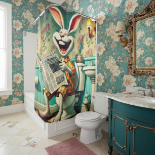Funny Bunny on Toilet Bathroom Art  Shower Curtain