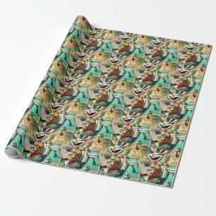 Funny Bunny on Toilet Bathroom Art Wrapping Paper
