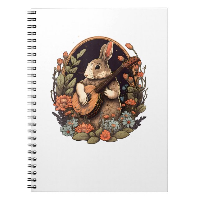 Funny Bunny Playing Banjo Guitar Music Rabbit Happ Notebook (Front)
