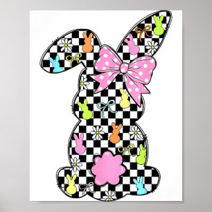 Funny Bunny Rabbit Eggs Happy Easter Checkered Cou Poster
