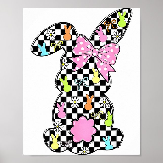 Funny Bunny Rabbit Eggs Happy Easter Checkered Cou Poster (Front)