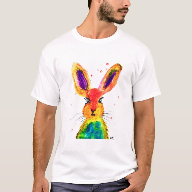 Funny bunny Rabbit Hare watercolor Cute Animal T-Shirt (Front)