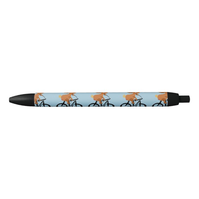 Funny Bunny Rabbit on Bicycle Black Ink Pen (Front)