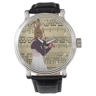Funny bunny rabbit violinist watch