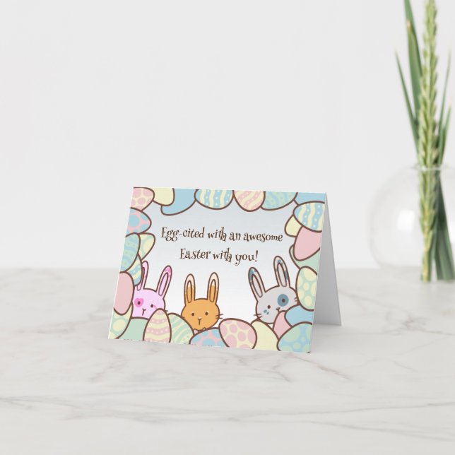 Funny Bunny Rabbits and Eggs Personalised Easter Holiday Card (Front)