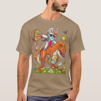 Funny Bunny Riding Dinosaur Holding Egg Basket Eas T-Shirt