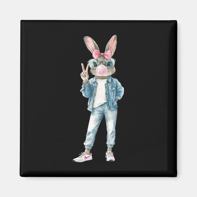 Funny Bunny Sungles Rabbit Coquette Bow Easter Tre Magnet (Front)