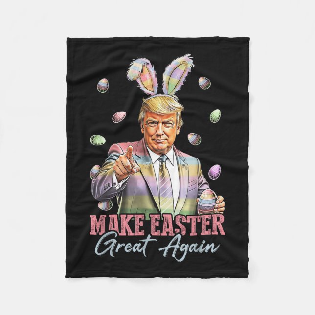 Funny Bunny Trump Make Easter Great Again Rabbit H Fleece Blanket (Front)