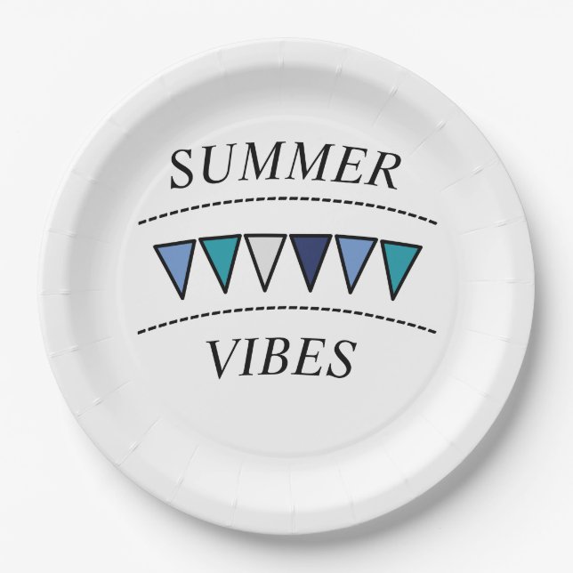 Funny Bunting Summer Vibes Paper Plate (Front)