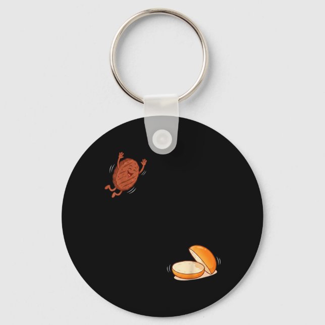 Funny Burger Jumng Into Bun Patty BBQ High Dive Key Ring (Front)