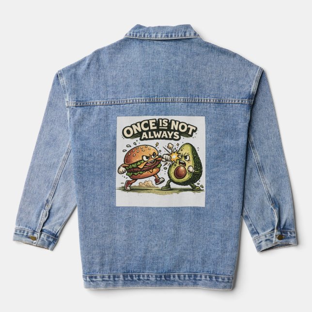 Funny Burger vs Avocado Denim Jacket (Back)