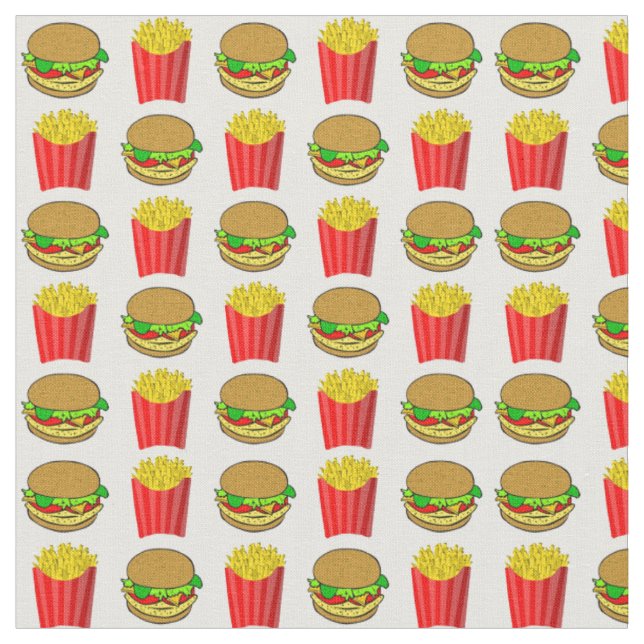 Funny Burgers and Frenchfries Fabric (Close Up)