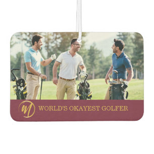 Funny Burgundy Monogram Golf Photo Car Air Freshener