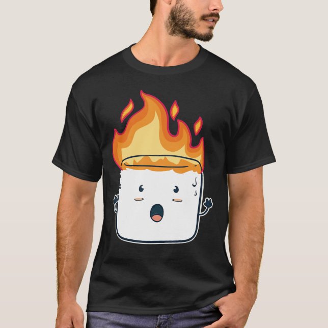 Funny Burning Marshmallow Camping Gift for Campers T-Shirt (Front)
