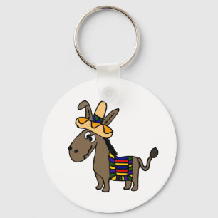 Funny Burro with Sombrero and Blanket Key Ring