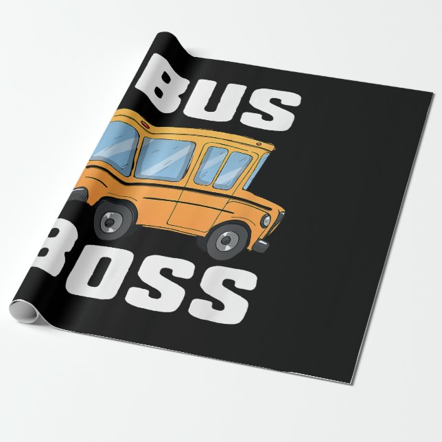 Funny Bus Boss School Bus Driver Wrapping Paper (Unrolled)