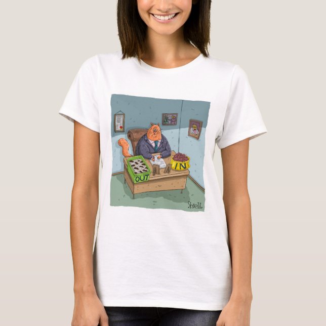 Funny Business Kitty with in and out litter box. T-Shirt (Front)