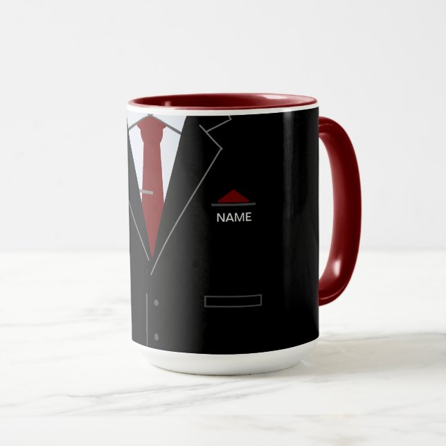 Funny Business Mug Black Suit with Custom Name (Front Right)