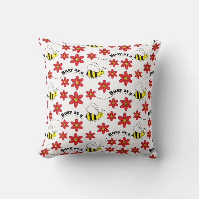 Funny Busy Little Bumble Bee Pattern Cute Cushion (Front)