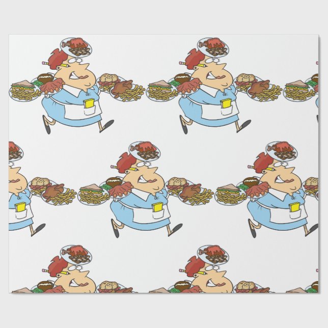 Funny Busy Waitress Overworked Server Wrapping Paper (Flat)