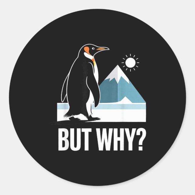 Funny but why penguin meme existential humour  classic round sticker (Front)