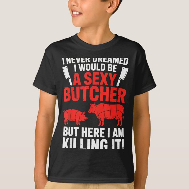 Funny Butcher Design For Men Women Butchery Meat B T-Shirt (Front)