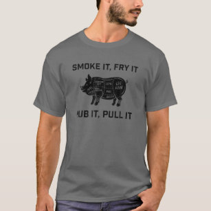 Funny Butcher Pig Smoke Fry Rub Pull Pork Hog Barb T-Shirt