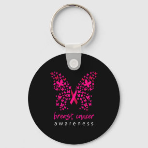 Funny Butterfly Breast Cancer Awareness Ribbon  Key Ring
