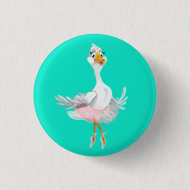 Funny Button with Ballerina Duck - Your Colours (Front)