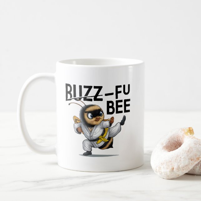 Funny Buzz-Fu Bee Martial Arts Coffee Mug (With Donut)