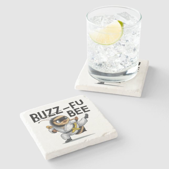 Funny Buzz-Fu Bee Martial Arts Stone Coaster (Side)