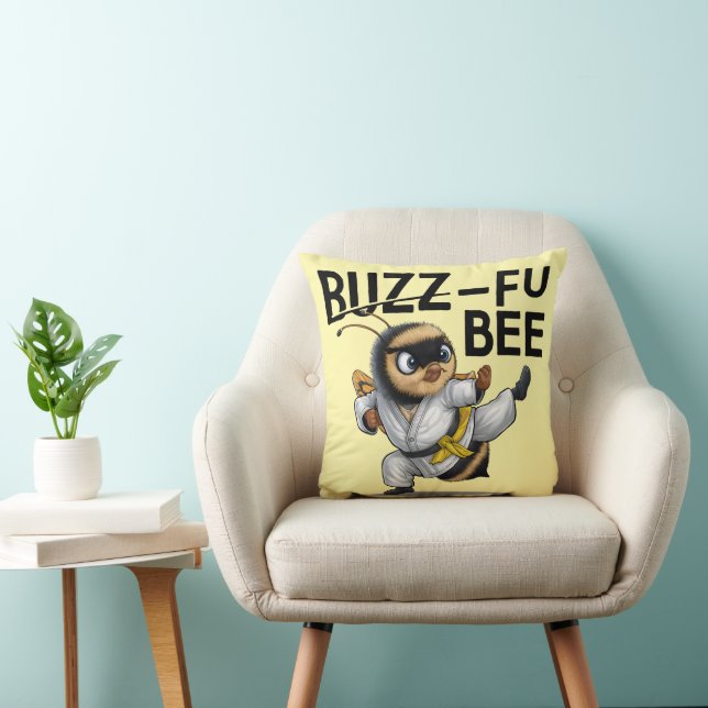 Funny Buzz-Fu Bee Martial Arts Throw Pillow (Chair)