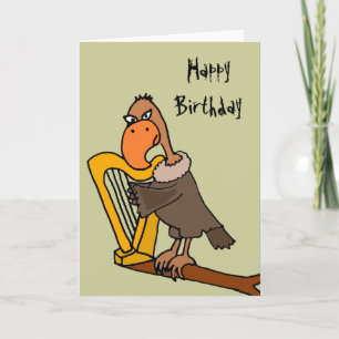 Funny Buzzard Playing Harp Design Card