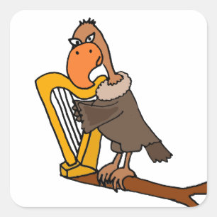 Funny Buzzard Playing Harp Design Square Sticker