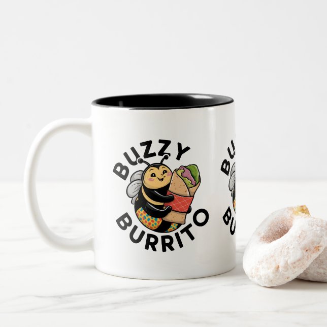 Funny Buzzy Burrito Bee  Two-Tone Coffee Mug (With Donut)