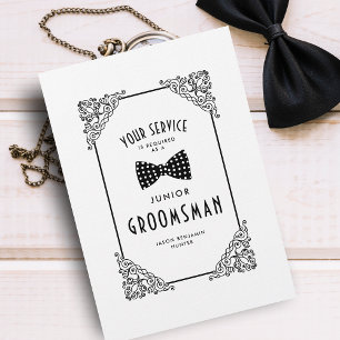 Funny BW Bow Tie Junior Groomsman Vintage Flourish