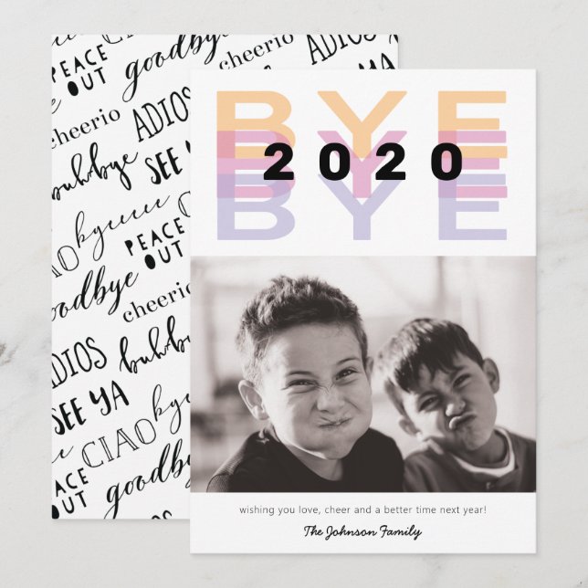 Funny "Bye 2020" Colourful Single Photo Holiday Card (Front/Back)