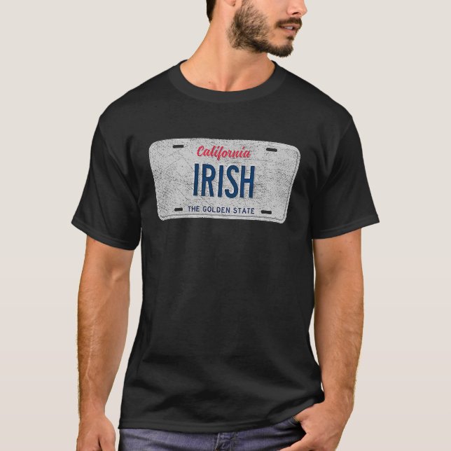 Funny CA State Vanity License Plate IRISH T-Shirt (Front)