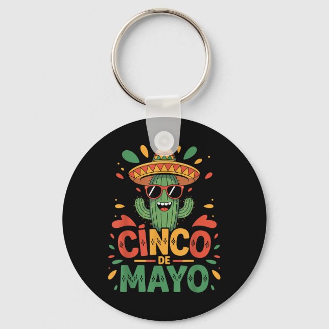 Funny Cactus And Sombrero Cinco De Mayo Cactus Som Key Ring (Front)