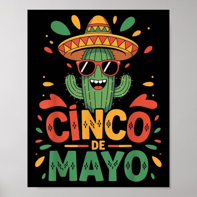 Funny Cactus And Sombrero Cinco De Mayo Cactus Som Poster (Front)