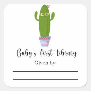 Funny cactus - Baby Shower bookplate Square Sticker